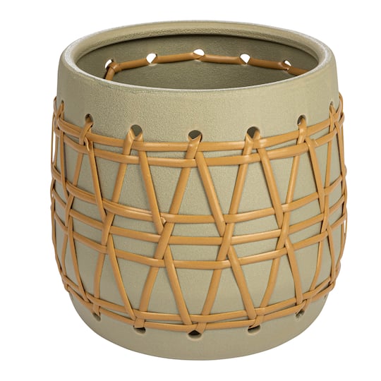 Hello Honey® 9" Green Stoneware Planter with Woven Design